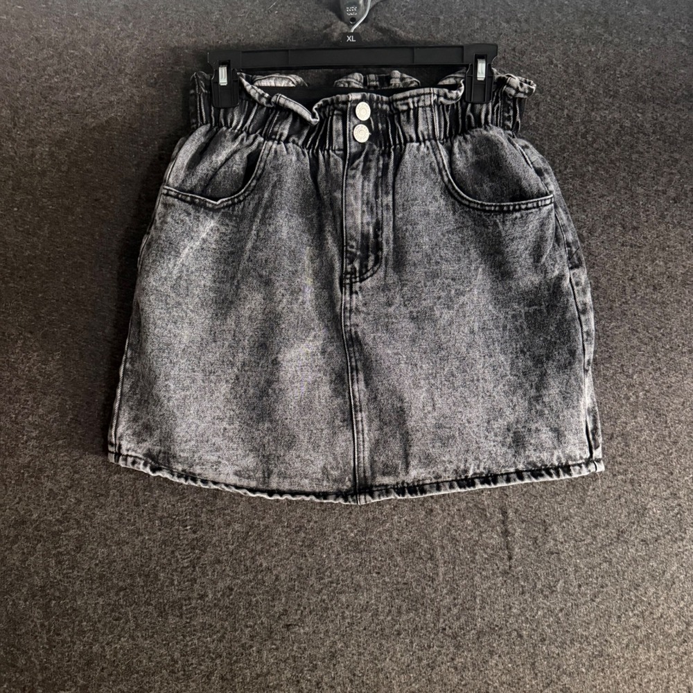 Large Acid Wash Grey Paperbag Waist Denim Mini Skirt grunge 90s Y2K